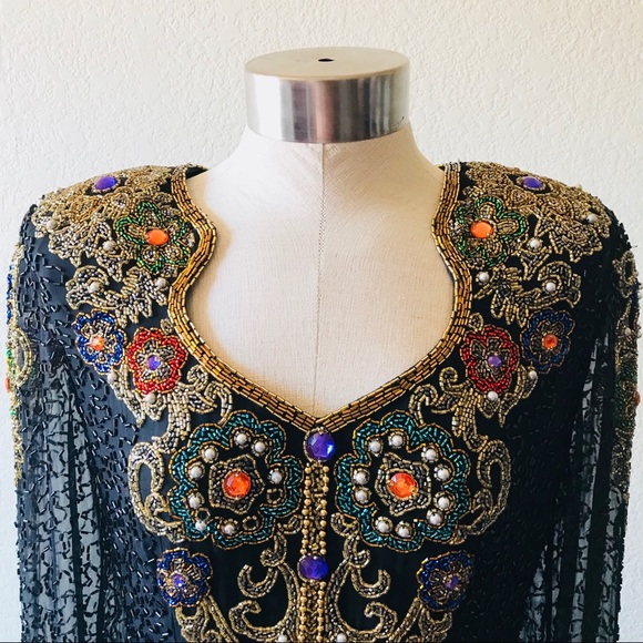 Black Tie Beaded Vintage Formal Top - Picture 2 of 8
